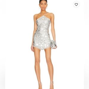 Lovers and Friends Quinn Embellished Mini Dress in Silver. - NWT size S.